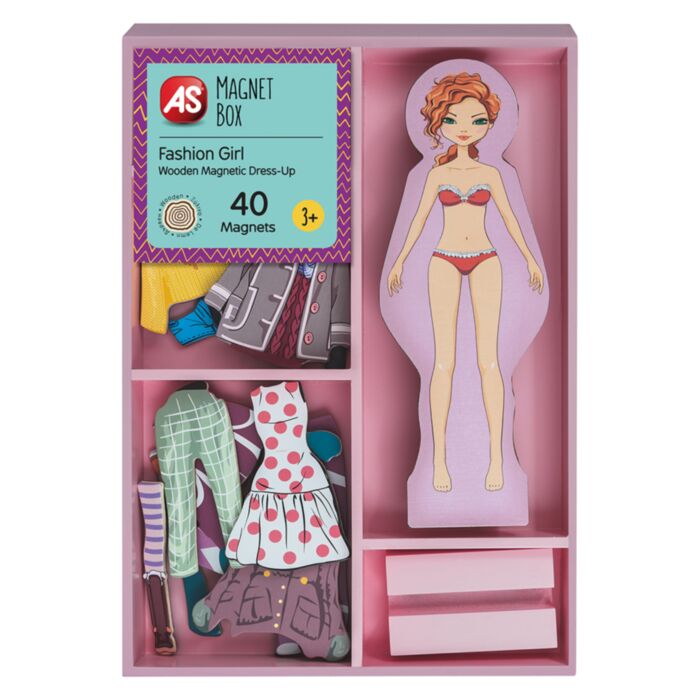 AS Magnet Box Fashion Girl Dress-Up 40 Educational Wooden Magnets For Ages 3+