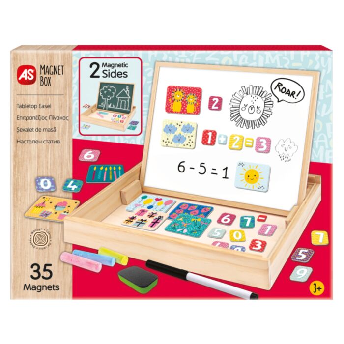 AS Magnet Box Wooden Magnetic Tabletop Double - Sided With 35 Educational Magnets For Ages 3+