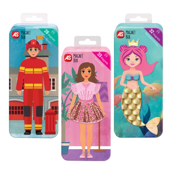 AS Magnet Box Tins City Heroes - Fashion Girl - Mermaid Princess Educational Paper Magnets For Ages 3+