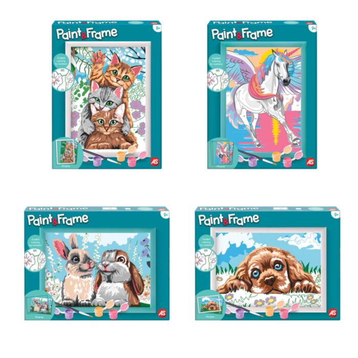 Paint & Frame Paint by Numbers Funny Kitties - Cute Bunnies - Loving Puppy - Magic Unicorn For Ages 9+