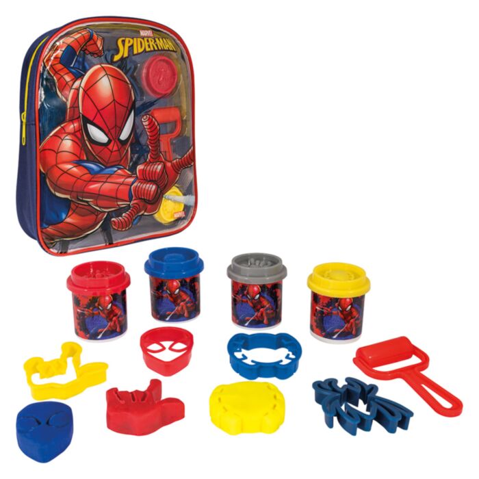 AS Dough Marvel Spiderman Backpack With 4 Pots - 3D Caps And 5 Tools 200gr For Ages 3+