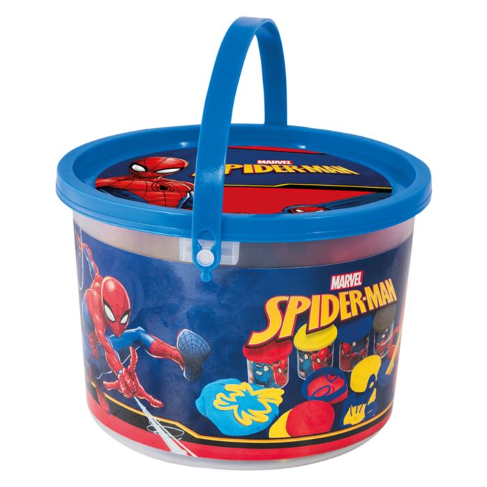 AS Dough Marvel Spiderman Bucket With 4 Pots - 3D Caps And 8 Tools 200gr For Ages 3+