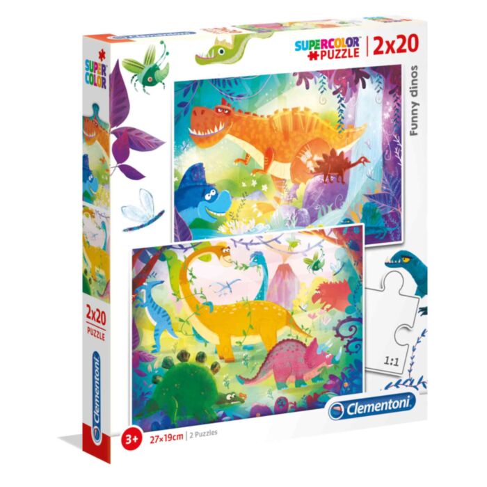 Clementoni Kids Puzzle Super Color Funny Dinos 2x20 pcs