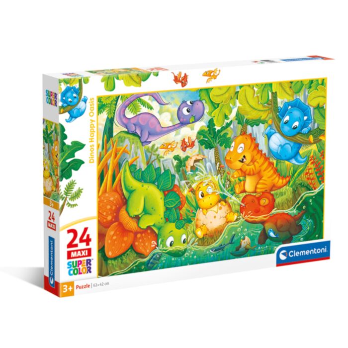 Clementoni Kids Puzzle Maxi Super Color Dinos Happy Oasis 24 pcs