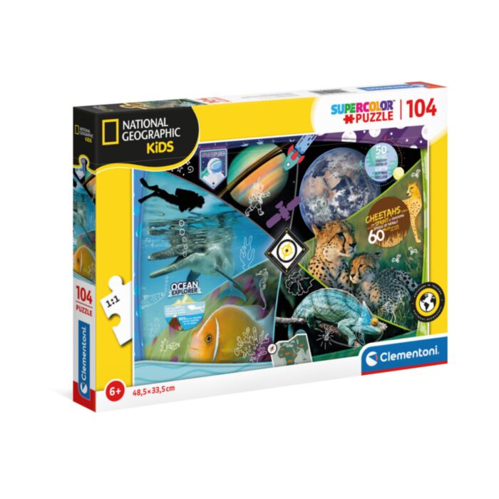 Clementoni Kids Puzzle Super Color National Geo Kids Explorers In Training 104 pcs