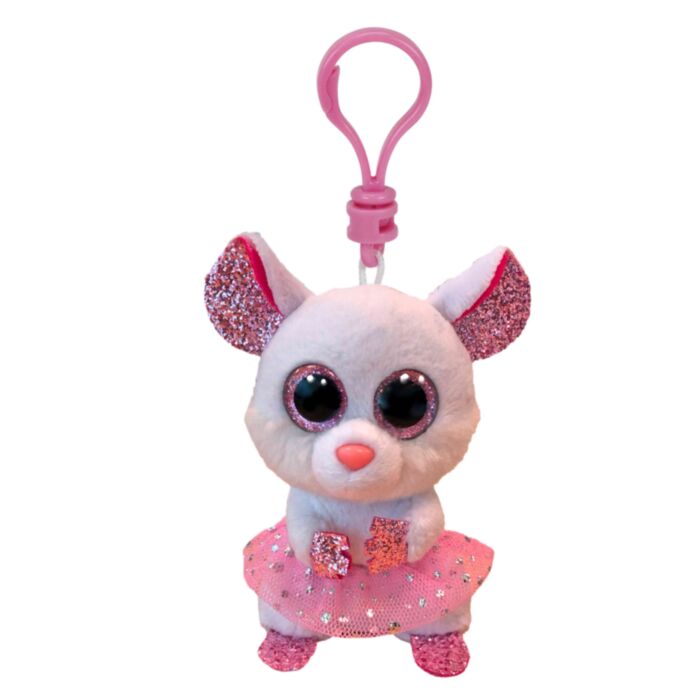 TY Beanie Boos Nina Χνουδωτό Κλιπ Ποντικάκι Με Τουτού Λευκό 8.5εκ