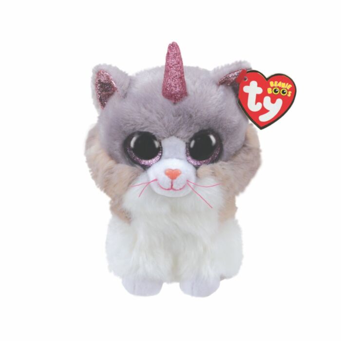 TY Beanie Boos Asher Plush Unicorn Kitten White and Gray 15cm