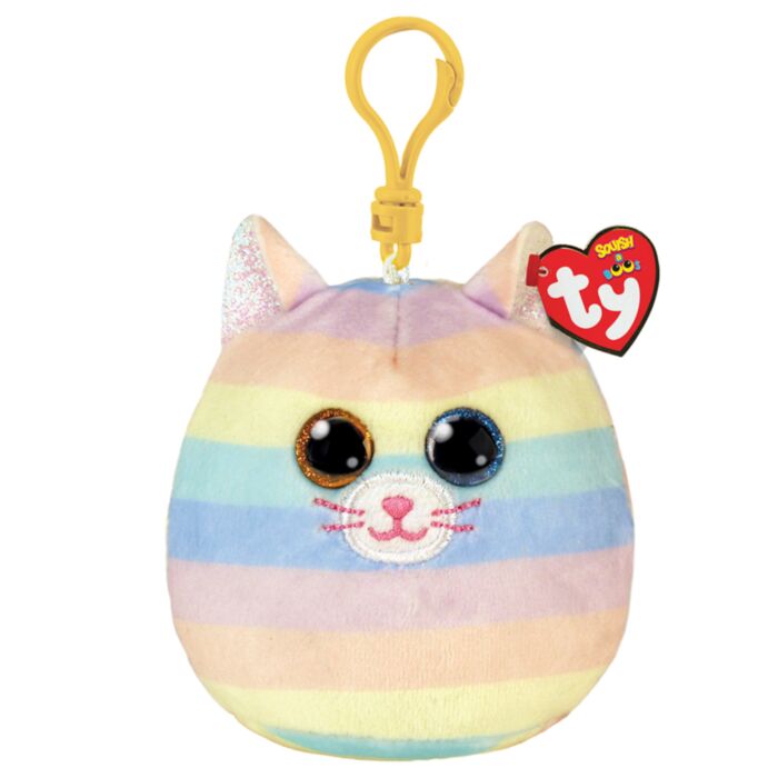 TY Squishy Beanies Heather Plush Clip Kitty Multicolor