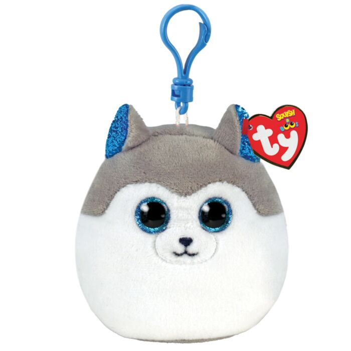 TY Squishy Beanies Slush Plush Clip Husky Dog White and Gray