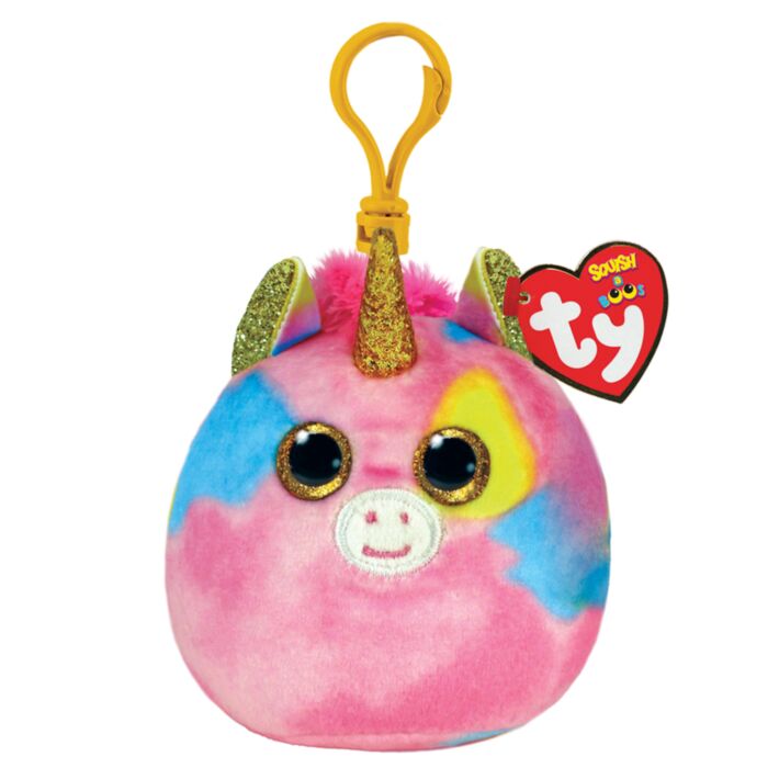 TY Squishy Beanies Fantasia Plush Clip Unicorn Multicolor