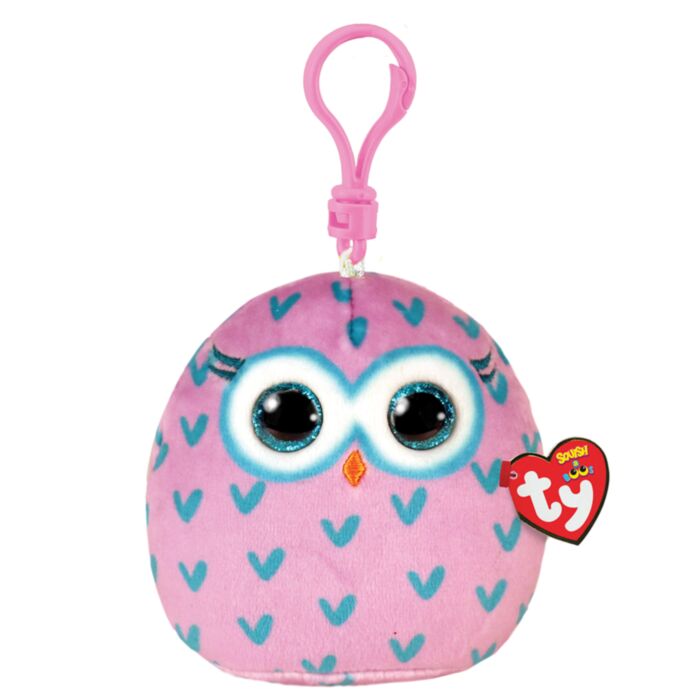 TY Squishy Beanies Winks Plush Clip Owl Pink