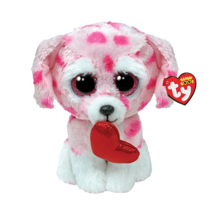 TY Beanie Boos Rory Plush Dog Pink With Hearts 15cm