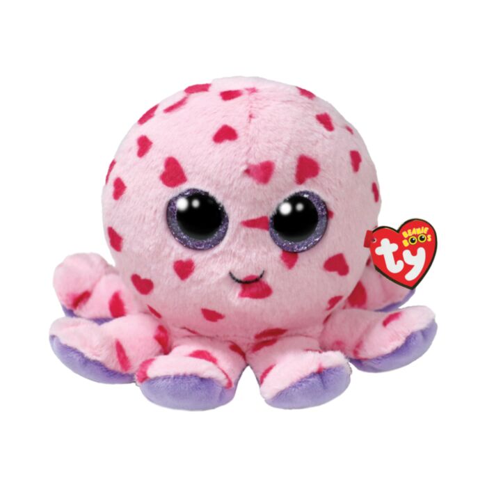 TY Beanie Boos Bubbles Plush Octopus Pink With Hearts 15cm