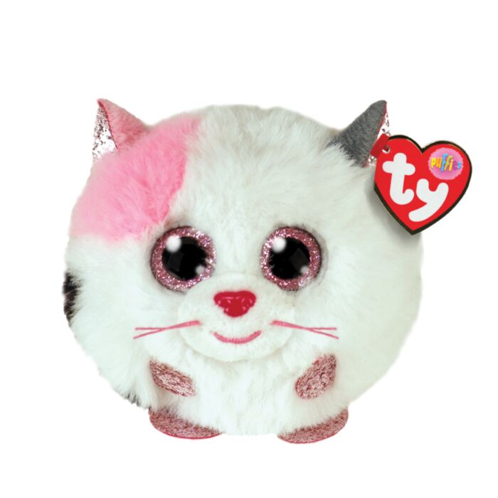 TY Beanie Balls Muffin Plush Cat Pink And White