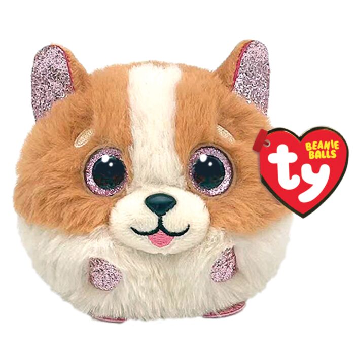 TY Beanie Balls Tanner Plush Dog White And Brown