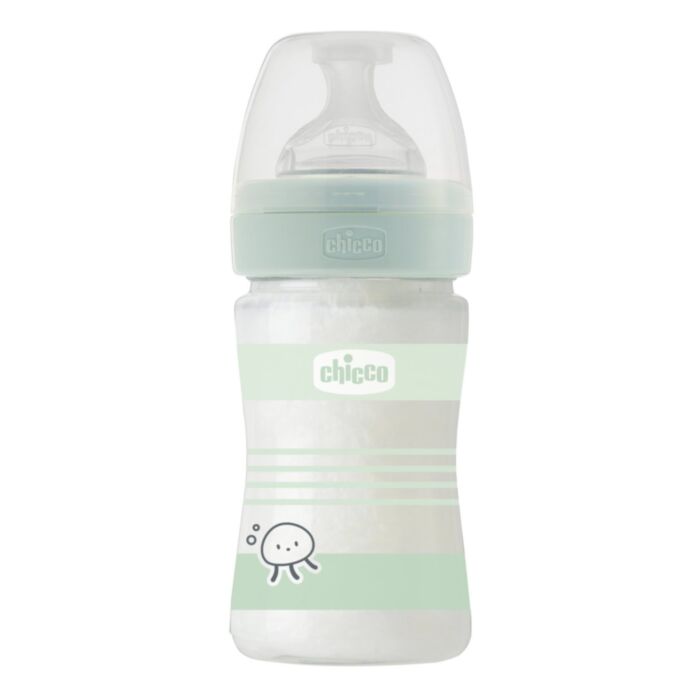 Chicco Glass Baby Bottle Well Being Anti-Colic with Silicone Nipple Green 150ml For 0+ Months