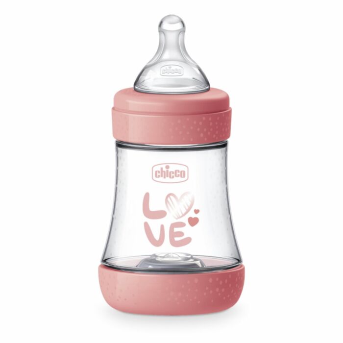 Chicco Plastic Baby Bottle Perfect 5 Anti-Colic with Silicone Nipple Pink 150ml For 0+ Months