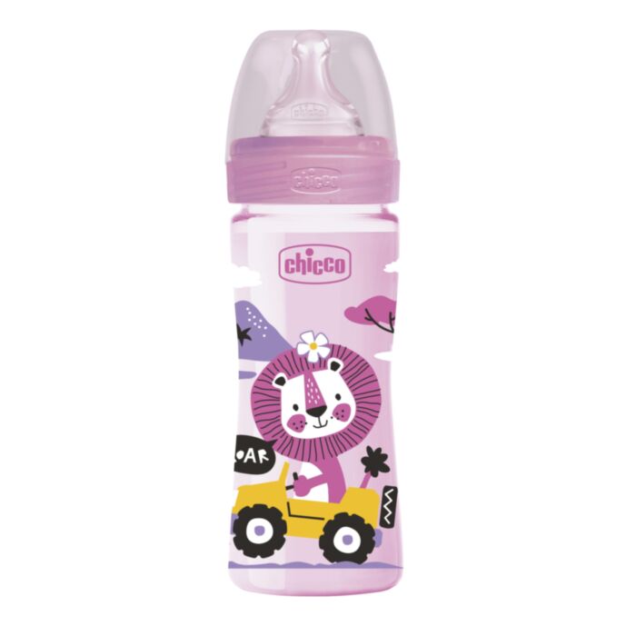 Chicco Plastic Baby Bottle Well Being Anti-Colic with Silicone Nipple Pink 250ml For 2+ Months