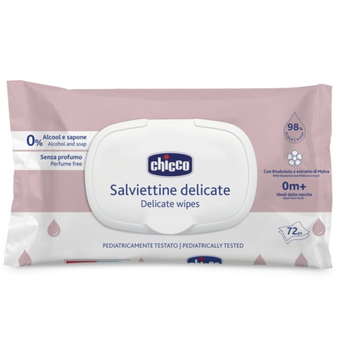 Chicco Μωρομάντηλα Delicate Με 98% Νερό Και Καπάκι 72 τμχ